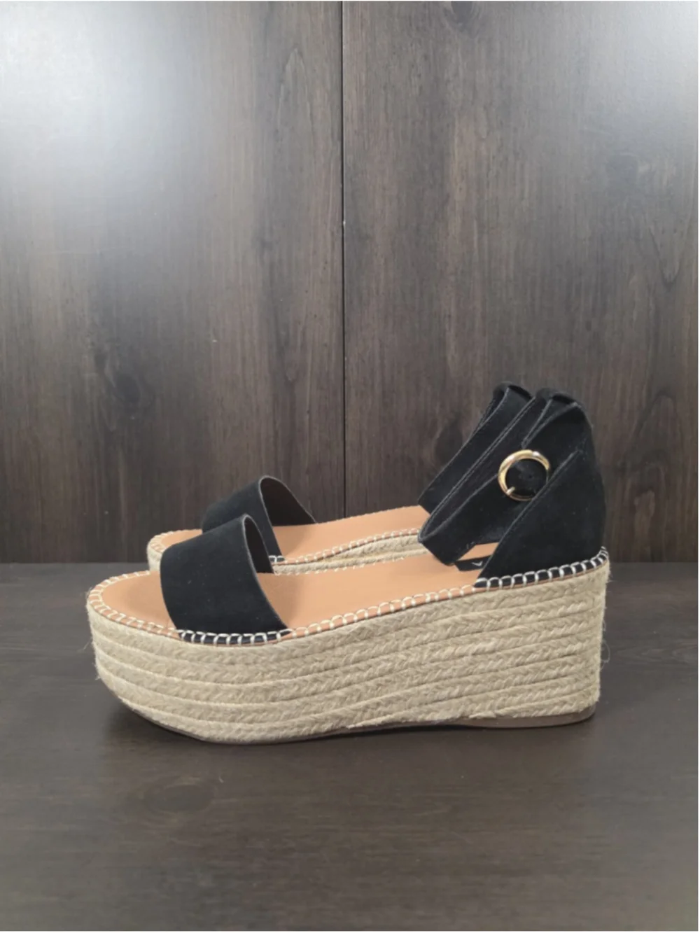 Aqua Ria SUEDE LEATHER Macrame Chunky Espadrille Platform Sandal BLACK 9.5 M